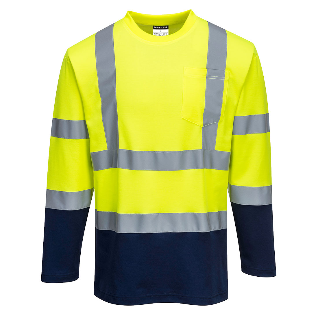 Warnschutz-T-Shirts | Warnschutz Cotton Comfort Kontrast T-Shirt Langarm | Portwest 